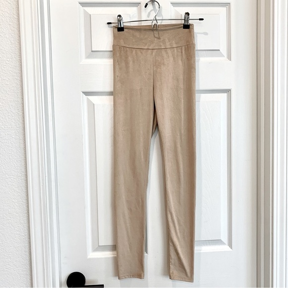 Beige Sand Faux Suede Stretch Leggings - Picture 1 of 9